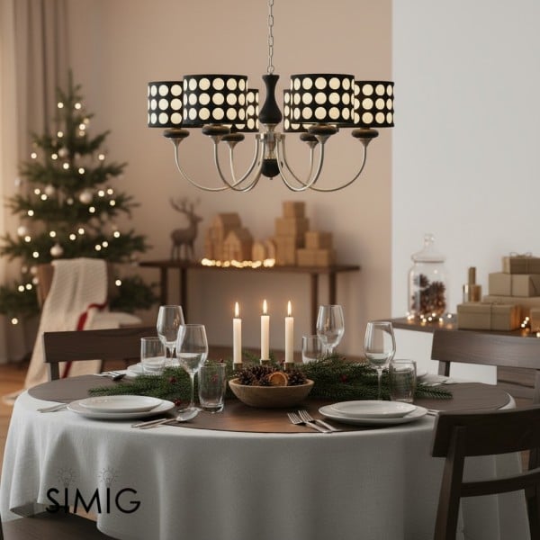 Lampadario in tessuto a pois neri Geometry S364