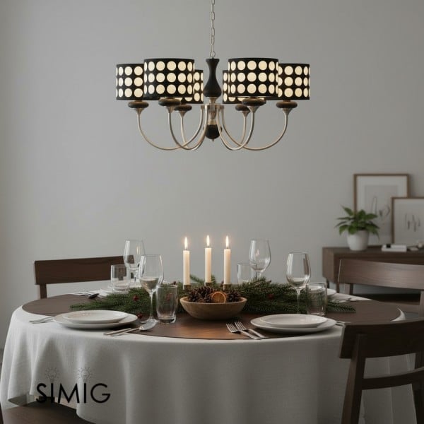 Lampadario in tessuto a pois neri Geometry S364