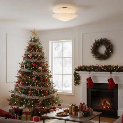 Solivara Contemporary Milky White Linen Ceiling Lamp for Living Room T112