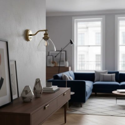 Adjustable Hansen Brass Wall Sconce - Clear Glass Design T470