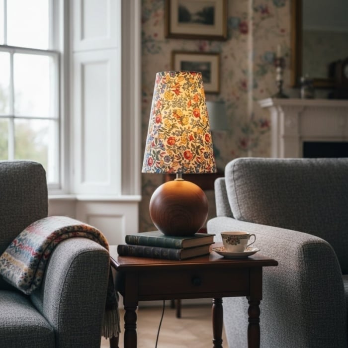 Florence Floral Table Lamp - Wood and Fabric Lamp for Living Rooms T550