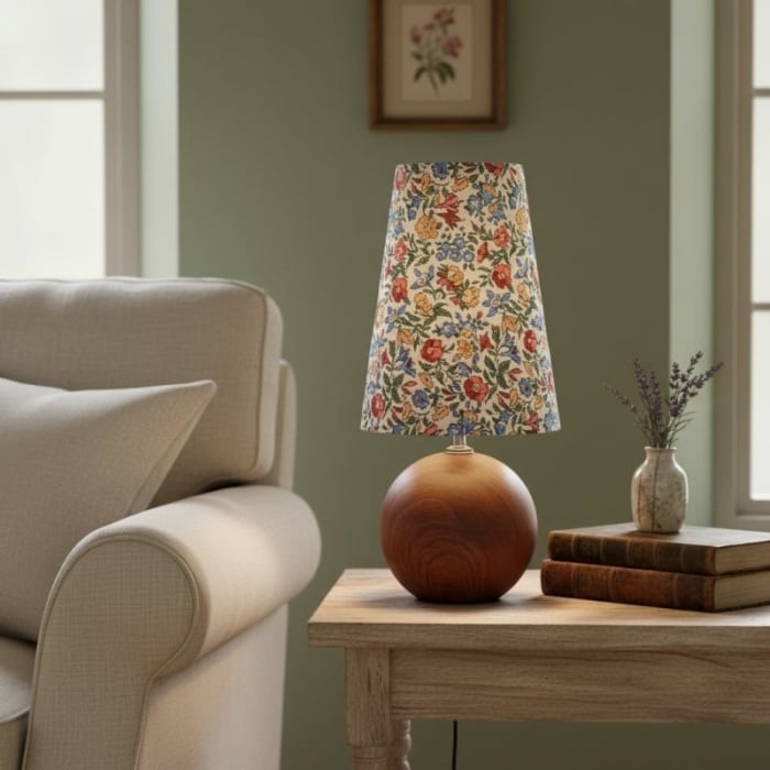 Florence Floral Table Lamp - Wood and Fabric Lamp for Living Rooms T550