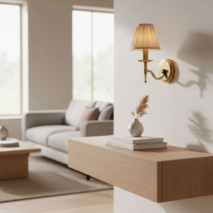 Tela Traditional Brass Kinkiet - Klasyczny kinkiet z zakrzywionym ramieniem do salonu i przedpokoju T655