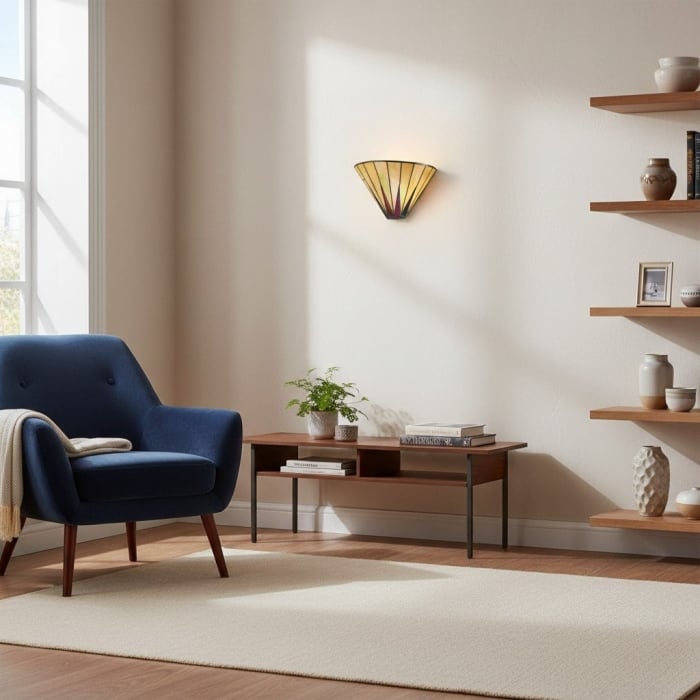 TF Dark Star Art Deco Star Tiffany Wandleuchte - Geometrische Buntglasleuchte für Flur und Wohnzimmer T638