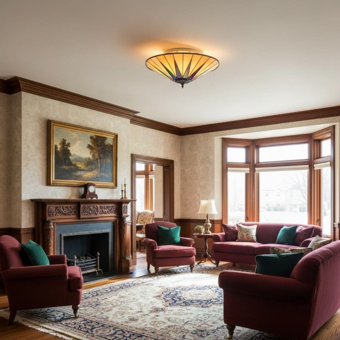 Lampa sufitowa TF Dark Star Geometry Star w stylu Tiffany do przedpokoju T637