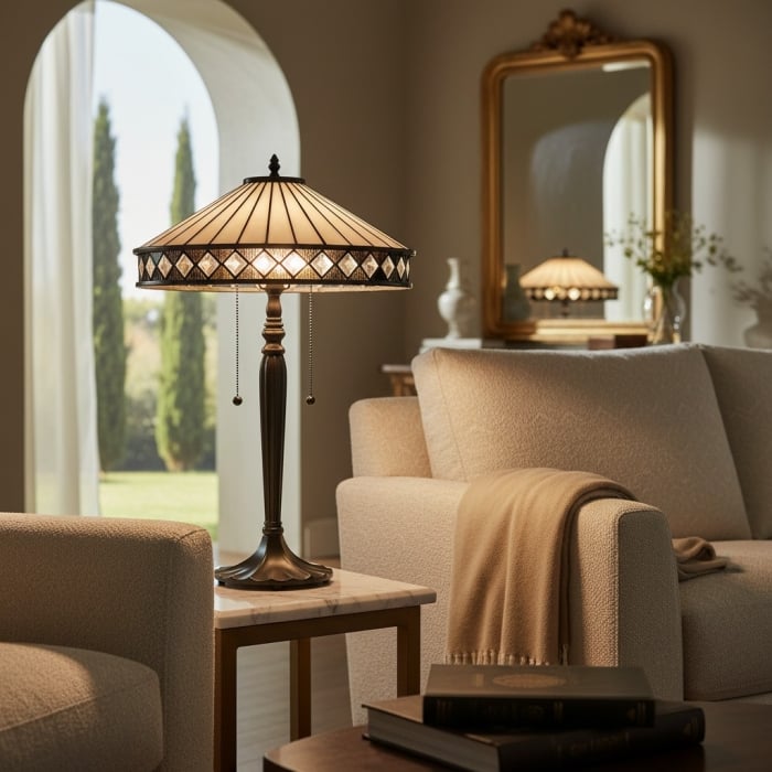 Lampa stołowa lub podłogowa TF Fargo Geometry Glass Tiffany – styl art déco, T643