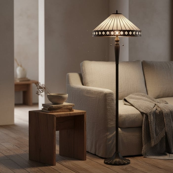 Lampa stołowa lub podłogowa TF Fargo Geometry Glass Tiffany – styl art déco, T643