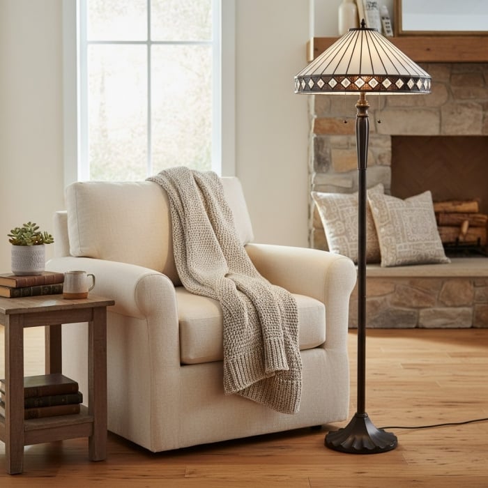 Lampa stołowa lub podłogowa TF Fargo Geometry Glass Tiffany – styl art déco, T643