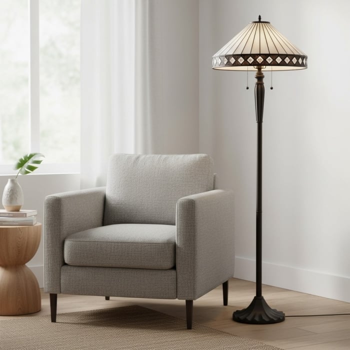 Lampa stołowa lub podłogowa TF Fargo Geometry Glass Tiffany – styl art déco, T643