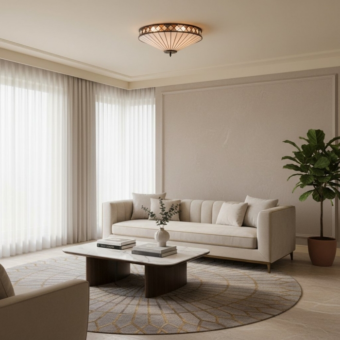 TiffStar Elegancka lampa sufitowa ze szkła artystycznego – lampa wpuszczana w sufit w stylu vintage do salonów T634