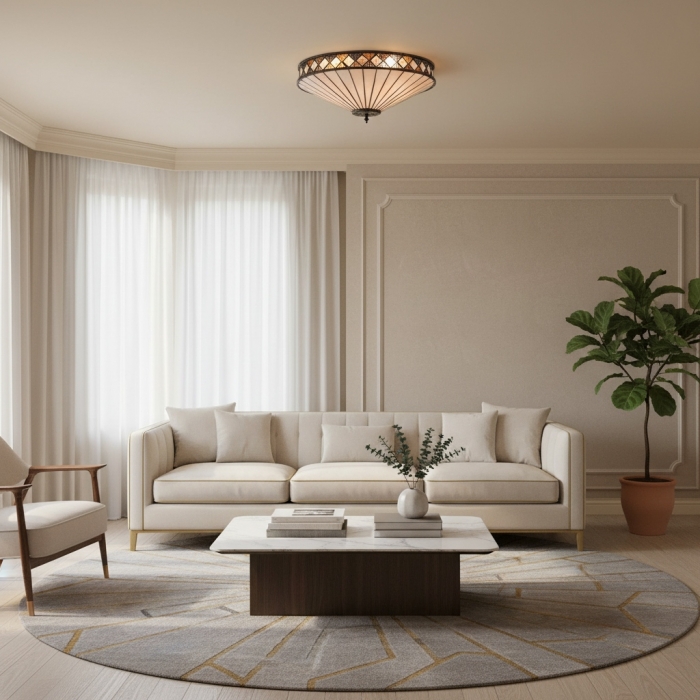 TiffStar Elegancka lampa sufitowa ze szkła artystycznego – lampa wpuszczana w sufit w stylu vintage do salonów T634