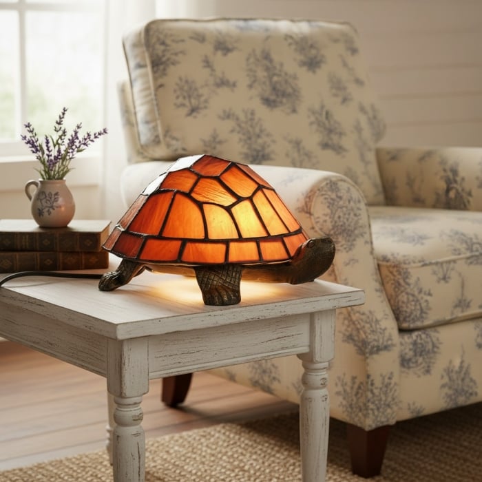 TiffStar Tortoise Stained Glass Lamp - Tiffany Style Table Light for Bedroom T642