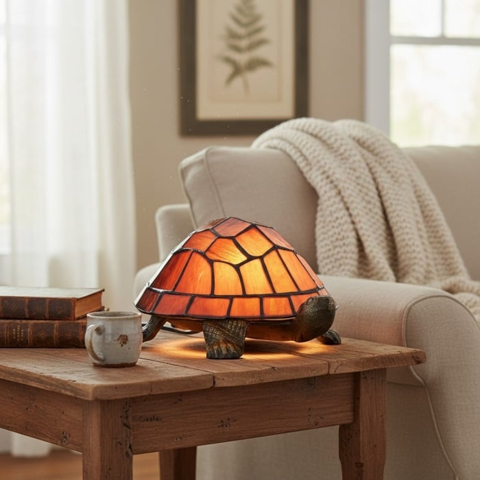 TiffStar Tortoise Stained Glass Lamp - Tiffany Style Table Light for Bedroom T642