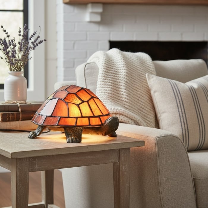 TiffStar Tortoise Stained Glass Lamp - Tiffany Style Table Light for Bedroom T642