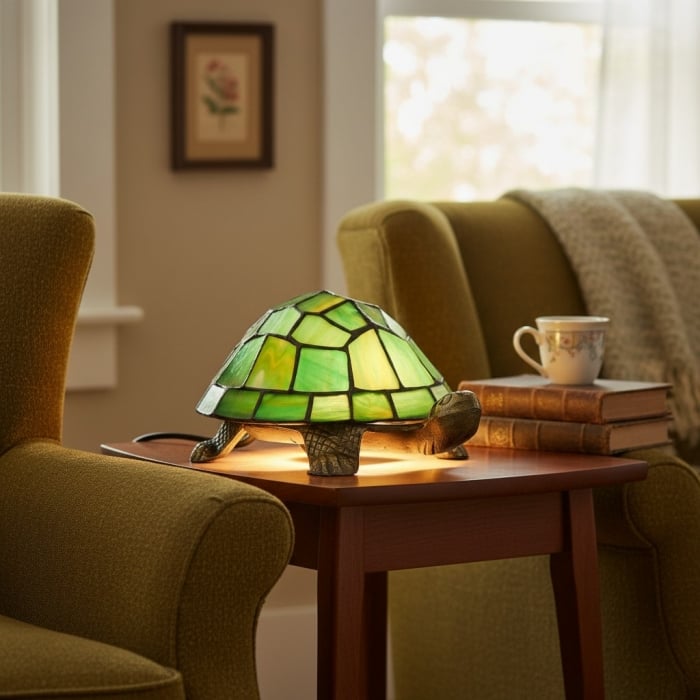 TiffStar Tortoise Stained Glass Lamp - Tiffany Style Table Light for Bedroom T642