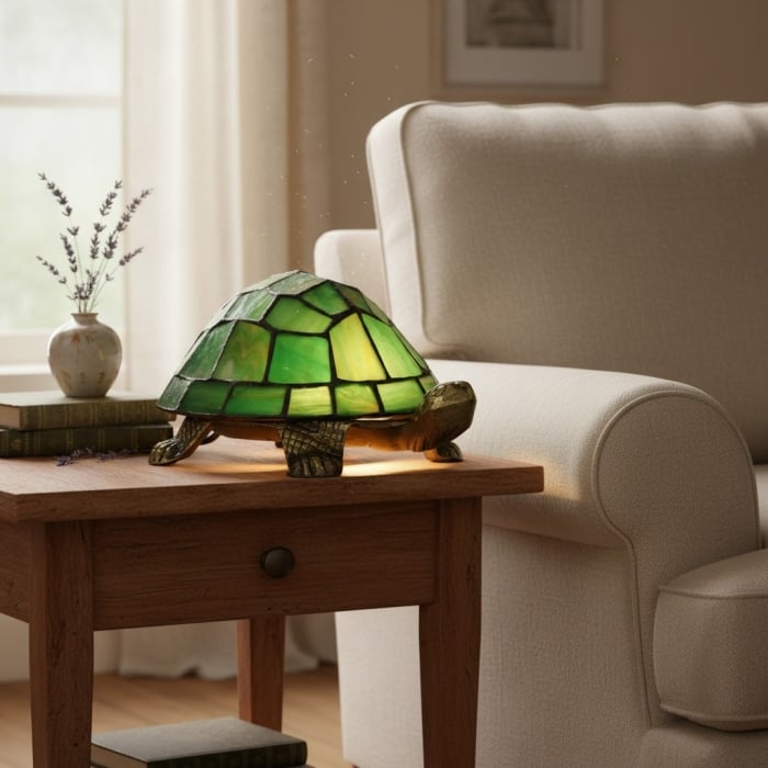 TiffStar Tortoise Stained Glass Lamp - Tiffany Style Table Light for Bedroom T642