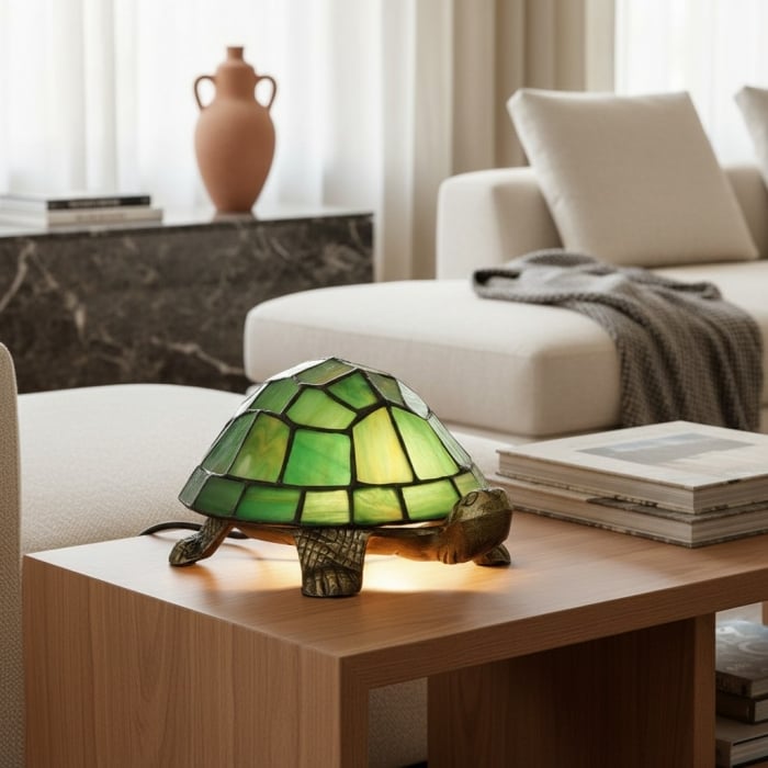 TiffStar Tortoise Stained Glass Lamp - Tiffany Style Table Light for Bedroom T642