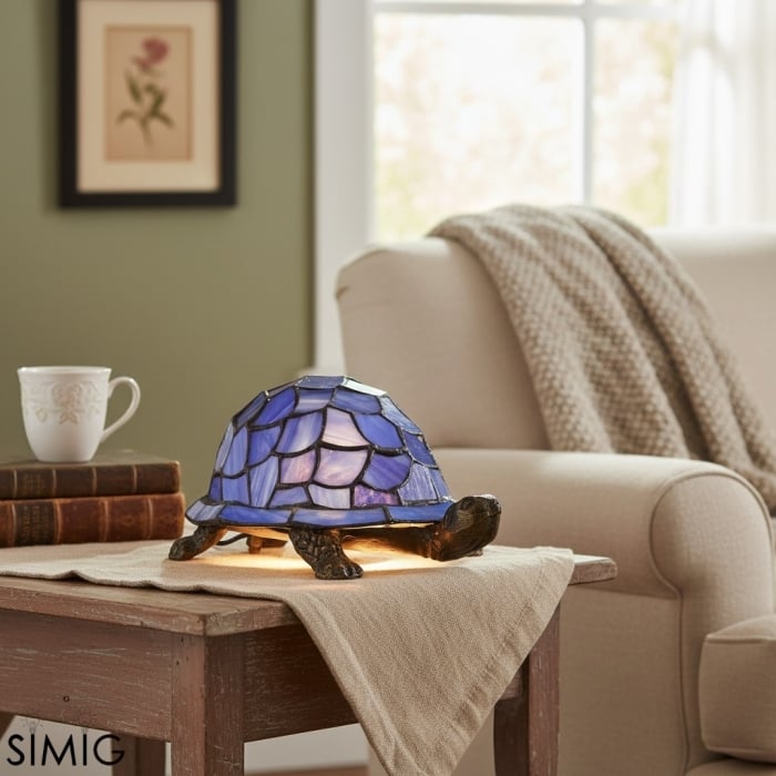 TiffStar Tortoise Stained Glass Lamp - Tiffany Style Table Light for Bedroom T642