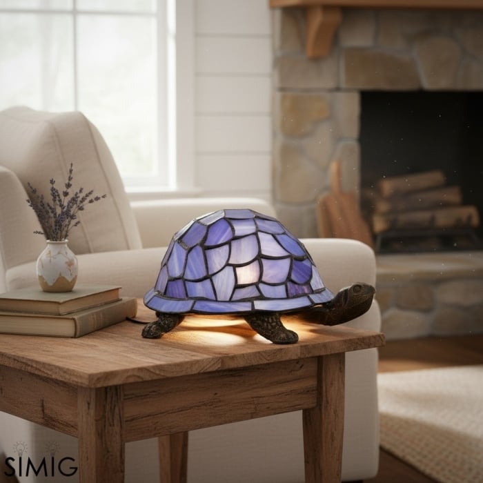 TiffStar Tortoise Stained Glass Lamp - Tiffany Style Table Light for Bedroom T642