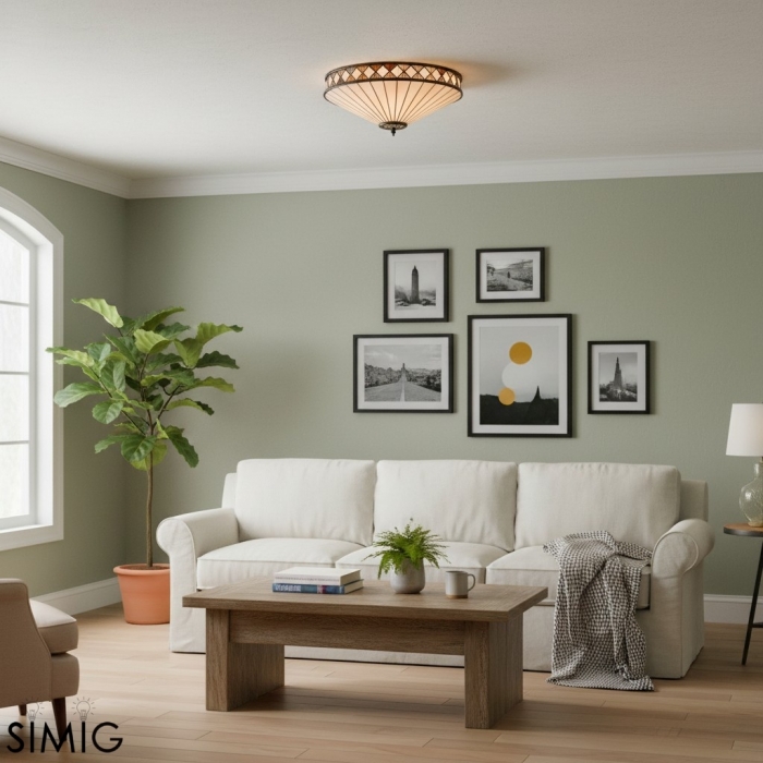 TiffStar Elegancka lampa sufitowa ze szkła artystycznego – lampa wpuszczana w sufit w stylu vintage do salonów T634