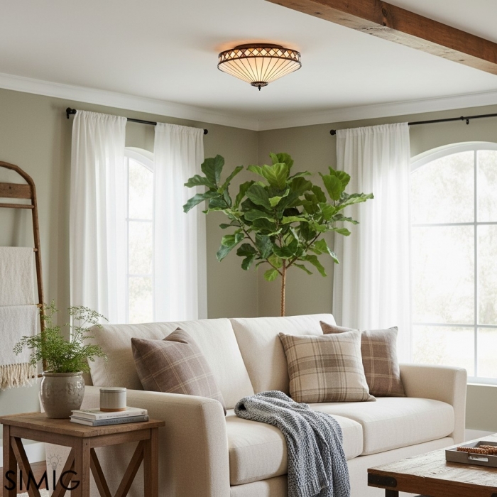 TiffStar Elegancka lampa sufitowa ze szkła artystycznego – lampa wpuszczana w sufit w stylu vintage do salonów T634