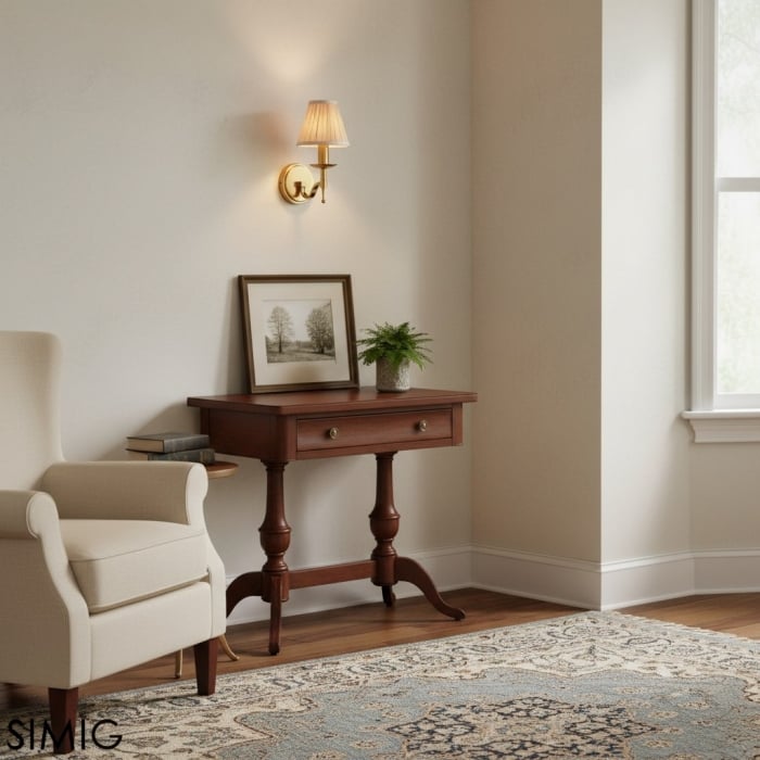 Kinkiet Tela – abażur materiałowy z mosiężną ramą do salonu T655