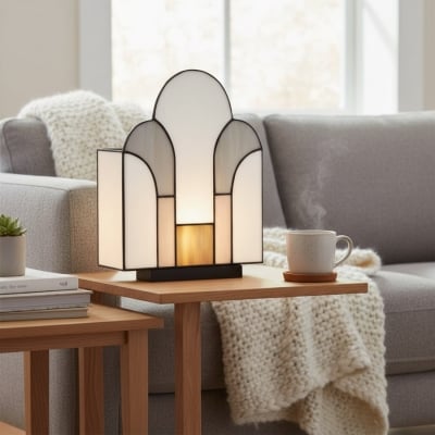 Kelsar Stained Glass Art Deco Table Lamp - Elegant Indoor Accent Light for Living Room or Entryway T833