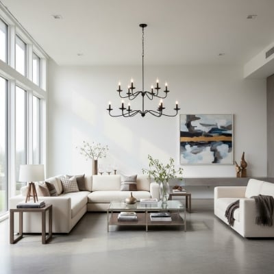 Reticula Modern Round Chandelier - Iron Frame with Open Circular Design for Dining or Entry T749