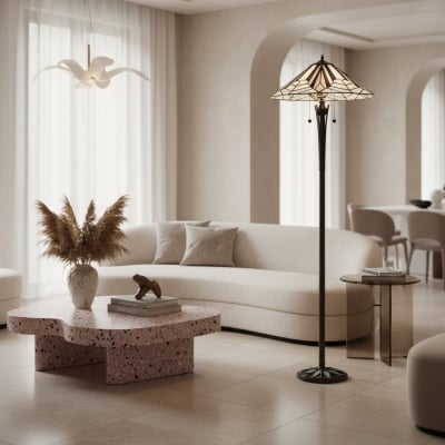 TF Astoria Art Deco Stained Glass Floor Lamp - Geometric Design Standing Light for Living Room T1024
