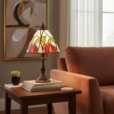 Dekoracyjna lampa stołowa TF Botanica – kolorowa lampa szklana z kwiatowym wzorem do przytulnych wnętrz T1001