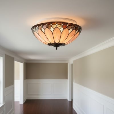 Lampa sufitowa TF Brooklyn Tiffany Glass Flush Mount – styl art déco do przedpokoju lub salonu T966