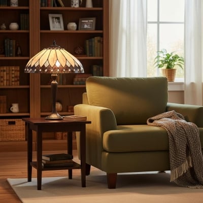 Lampa stołowa TF Brooklyn Tiffany z witrażem i mozaiką – klasyczny styl art déco do salonu T1021