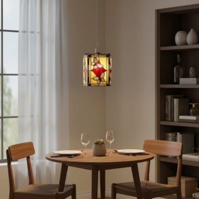 Lampa wisząca TF Butterfly – artystyczna lampa wisząca z witrażem do salonu lub sypialni T835