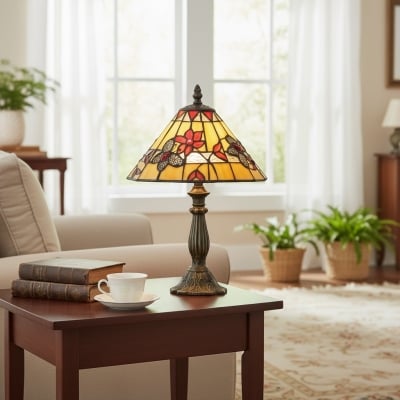 Lampa stołowa TF Butterfly – ręcznie cięty klosz z witrażowego szkła do salonu i sypialni T856