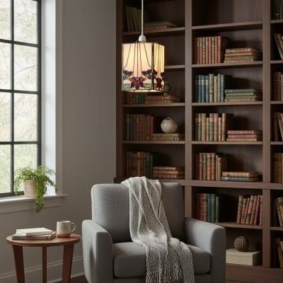 TF Camillo Mosaic Tiffany Glass Pendant Light - Square Lantern Shade - Artisan Home Décor Accessory T1025