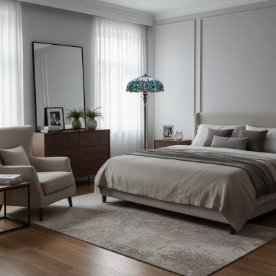 Lampa podłogowa TF z motywem ważki – witraż w stylu vintage do salonu T935