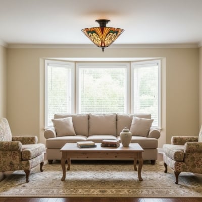 Lampa sufitowa TF Hector – ręcznie wykonana lampa witrażowa, półpłaska lub wisząca do domu T1018