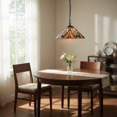 TF Hector Pendant Light - Art Nouveau Stained Glass Decorative Light for Dining or Living Room T1029