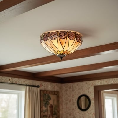 Lampa sufitowa Tiffany TF Hutchinson – elegancka lampa w stylu vintage z motywem kwiatowym do jadalni lub korytarza T1050