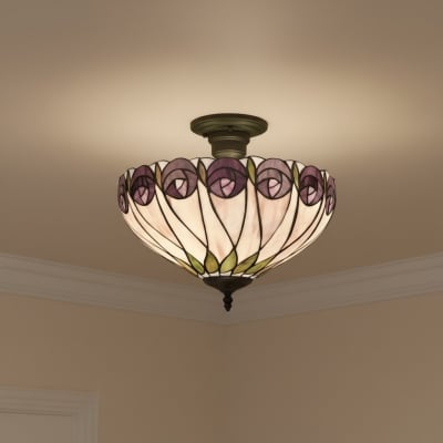 Lampa sufitowa Tiffany TF Hutchinson z różą Mackintosh do salonu i jadalni T904