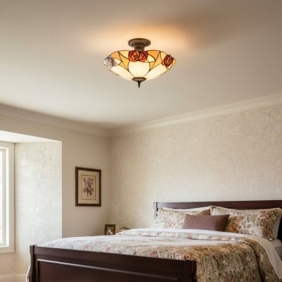 Lampa sufitowa Tiffany witrażowa ręcznie robiona przez TF Ingram – lampa Tiffany w stylu art déco do jadalni T1020