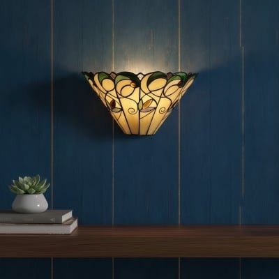 Kinkiet TF Jamelia w stylu secesyjnym z kloszem ze szkła fazowanego – metalowa oprawa szklana do przedpokoju lub sypialni T1013