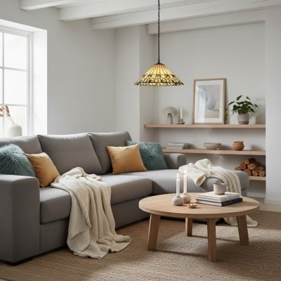 TF Jamelia Vintage Floral Witrażowa Lampa Sufitowa Kopuła do Jadalni T1052