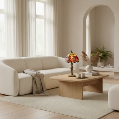 Lampa stołowa TF Orsino w stylu art déco – ręcznie wykonana lampa artystyczna z witrażu w stylu vintage do eleganckich wnętrz