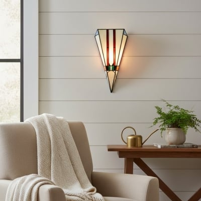 Kinkiet witrażowy TF Sorenia Art Deco – ręcznie cięty szklany kinkiet do salonu T889