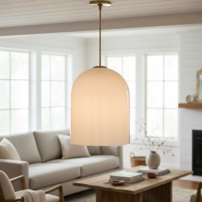 Vega Glass Champagne Iron Frame Pendant - Glass Shade Modern Light for Dining or Kitchen T782