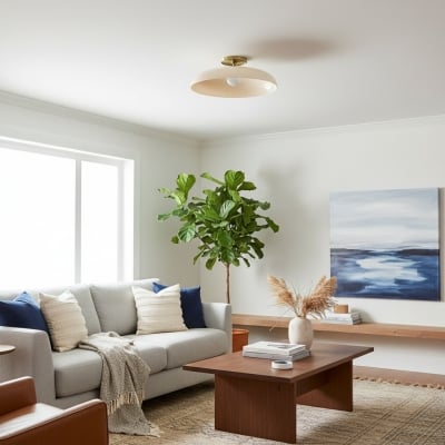 Lampa sufitowa Vega Glass Flush Mount – nowoczesna lampa sufitowa w kolorze szampańskim do przedpokoju T777