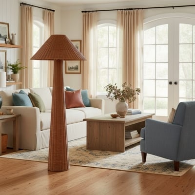 Wickara Woven Floor Lamp - Sculptural rattan design with natural rattan style, suitable for living room & bedroom T679