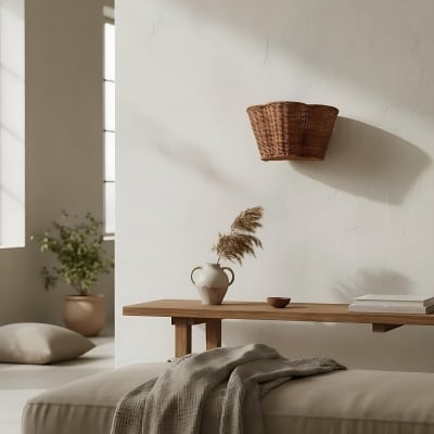 Wickara Woven Wall Sconce - Scalloped Basket Shade Wall Light for Bedroom T675