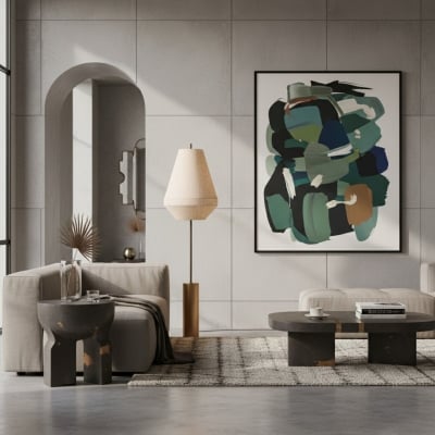 Zalen Floor Lamp - Layered Linen Pendant Design Aged Brass-Metal Lamp for Living Room T732